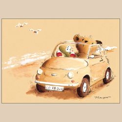 Postkarte - Mit dem Fiat ans Meer